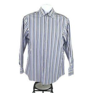 Perry Ellis Blue Stripe Slim Fit Long Sleeve Button Front Shirt Men 15 1/2-32/33